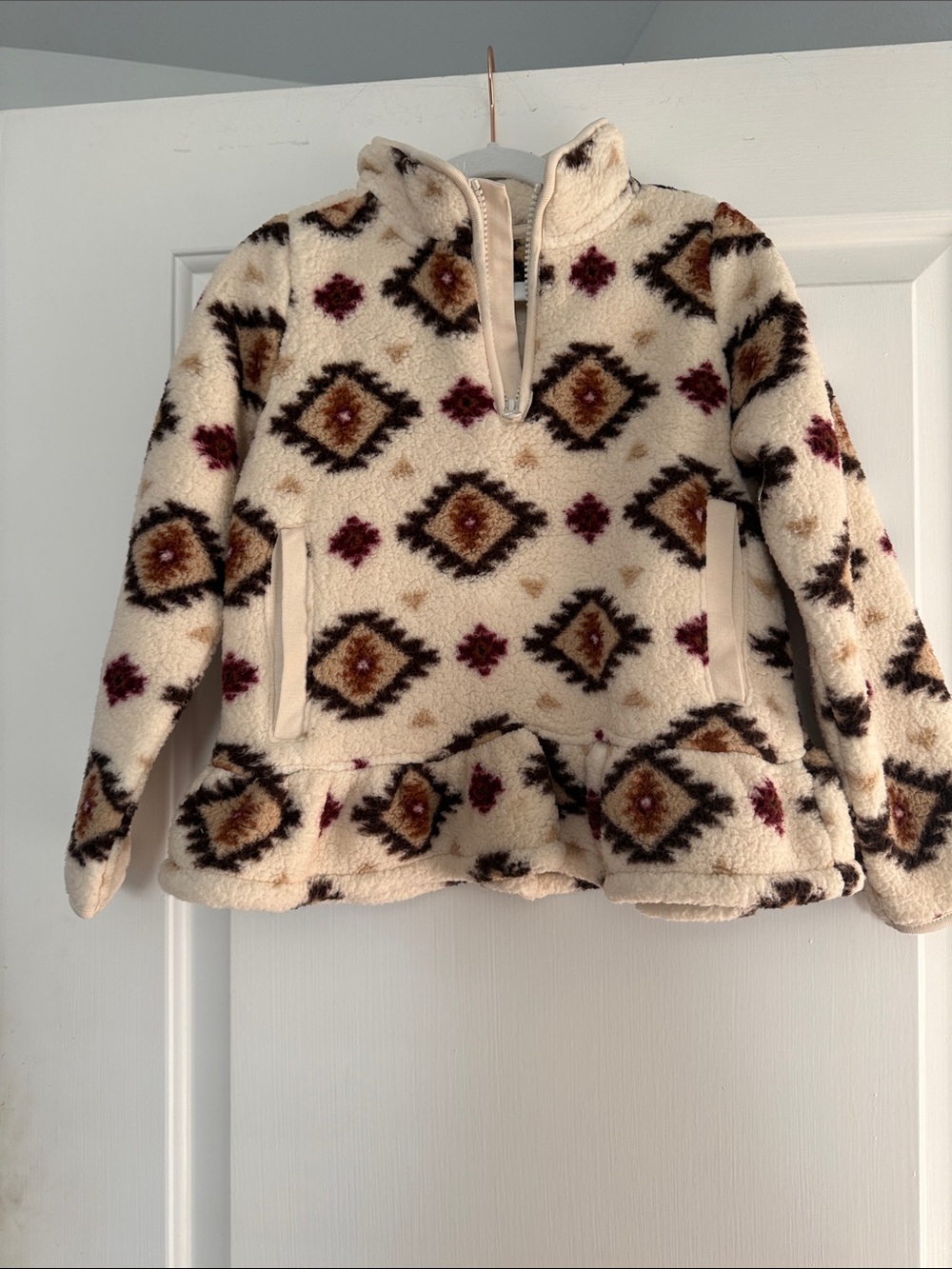 Gymboree Cream Aztec Sherpa Quarter-Zip Pullover